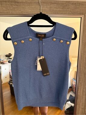TRUTH by Republic Cornflower Blue Ribbed Sleeveless Top with Gold Buttons
